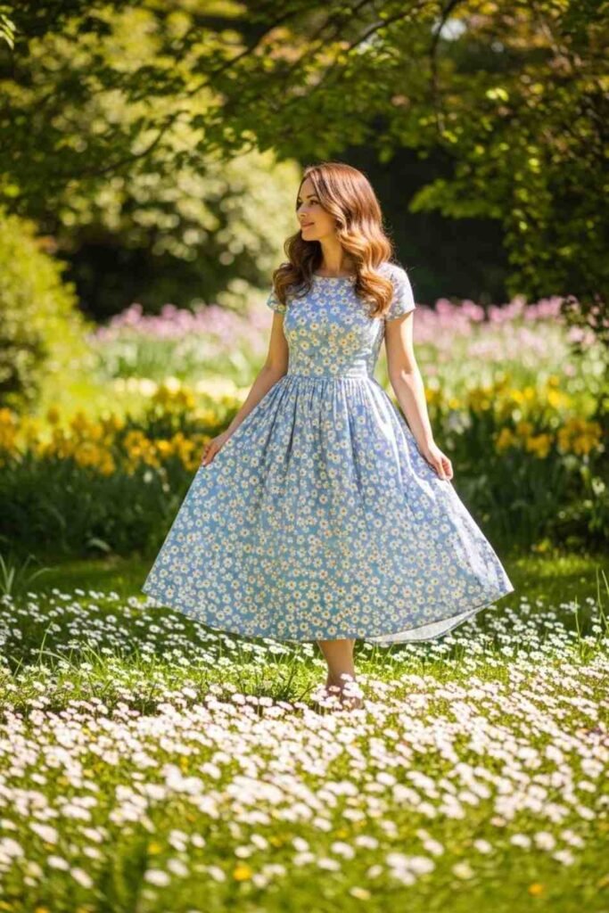 Daisy Print Spring Garden Dress