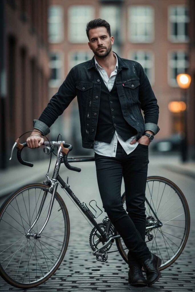Dark Denim Jacket with Waistcoat Layer