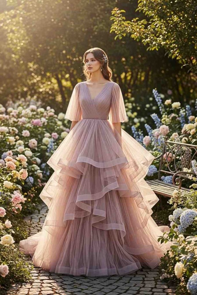 Dusty Rose Layered Tulle Dress