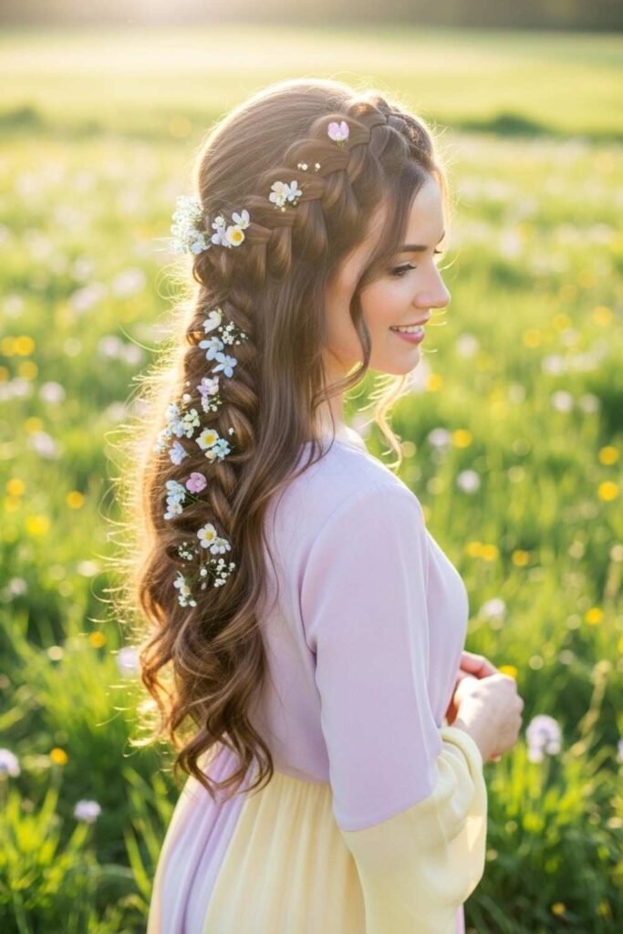 Floral Half-Up Traditional Braid