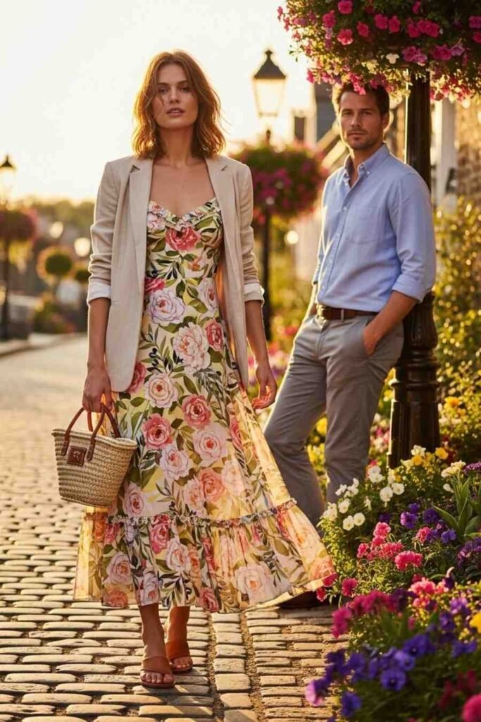 Floral Midi Dress & Casual Blazer