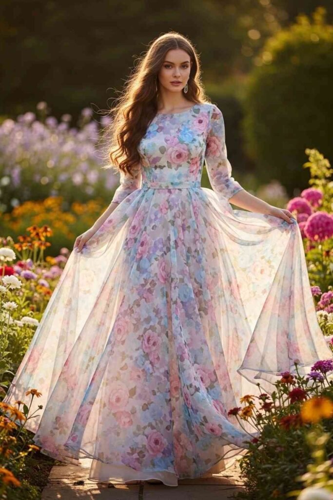 Floral Print Organza Dress