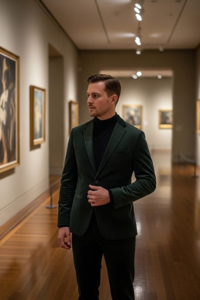 Forest Green Corduroy Suit with Black Mock Neck