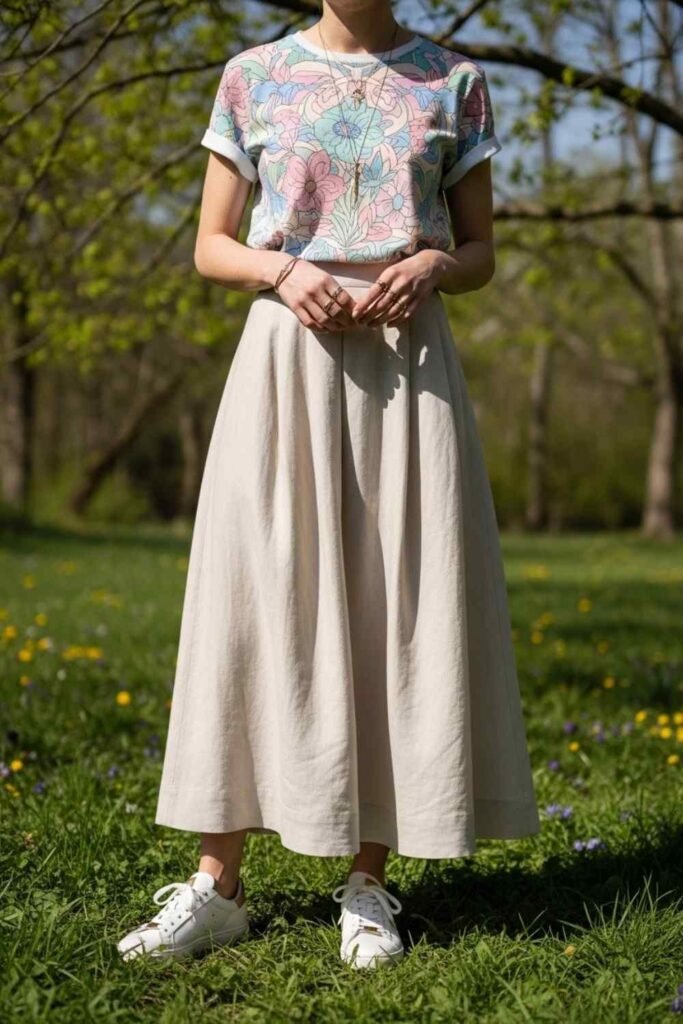 Graphic Tee + Flowy Skirt