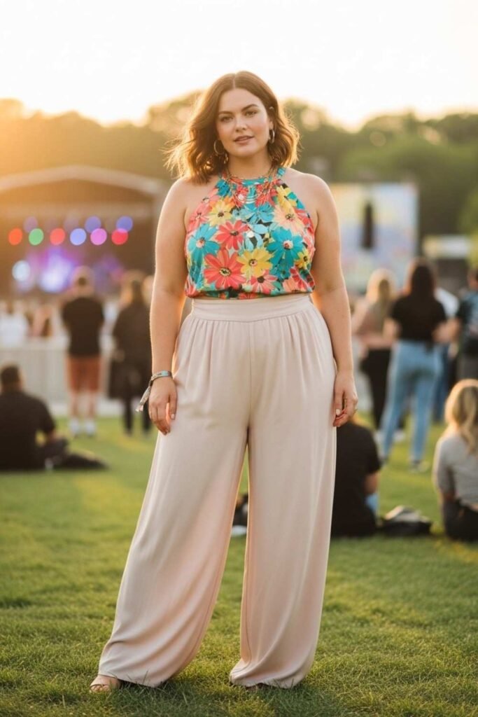 Halter Neck Top with Flowy Palazzo Pants