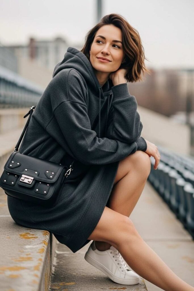 Hoodie Dress and Sneakers
