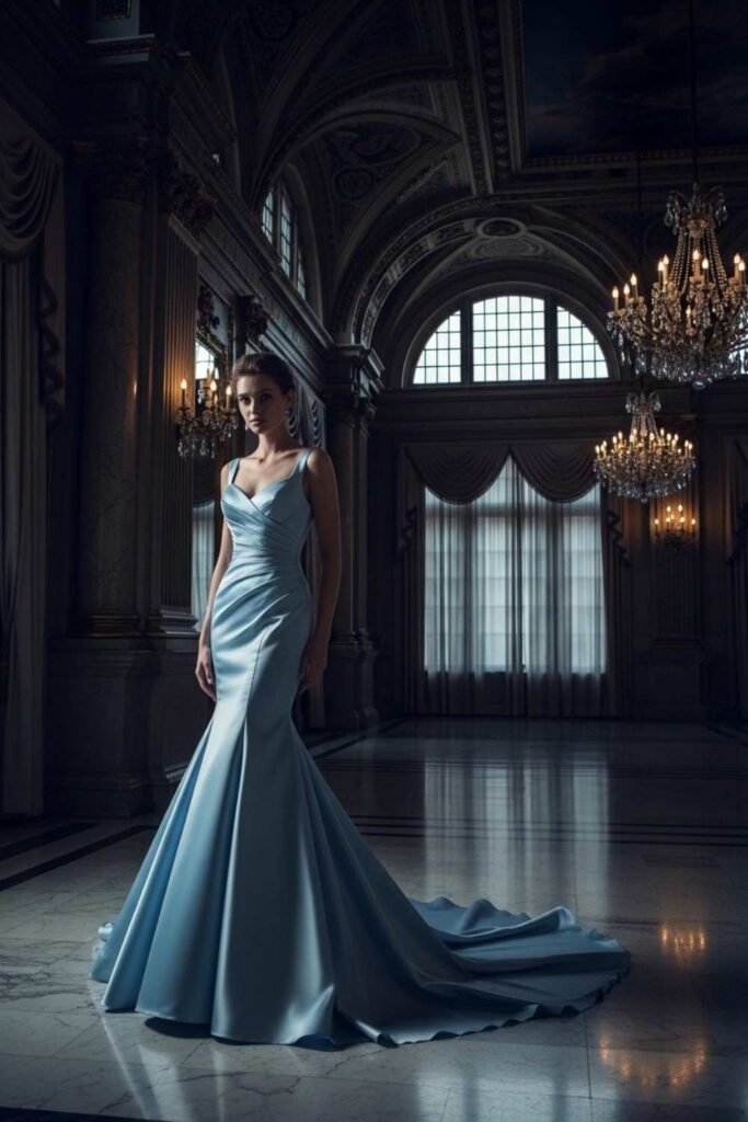  Ice Blue Satin Mermaid Dress