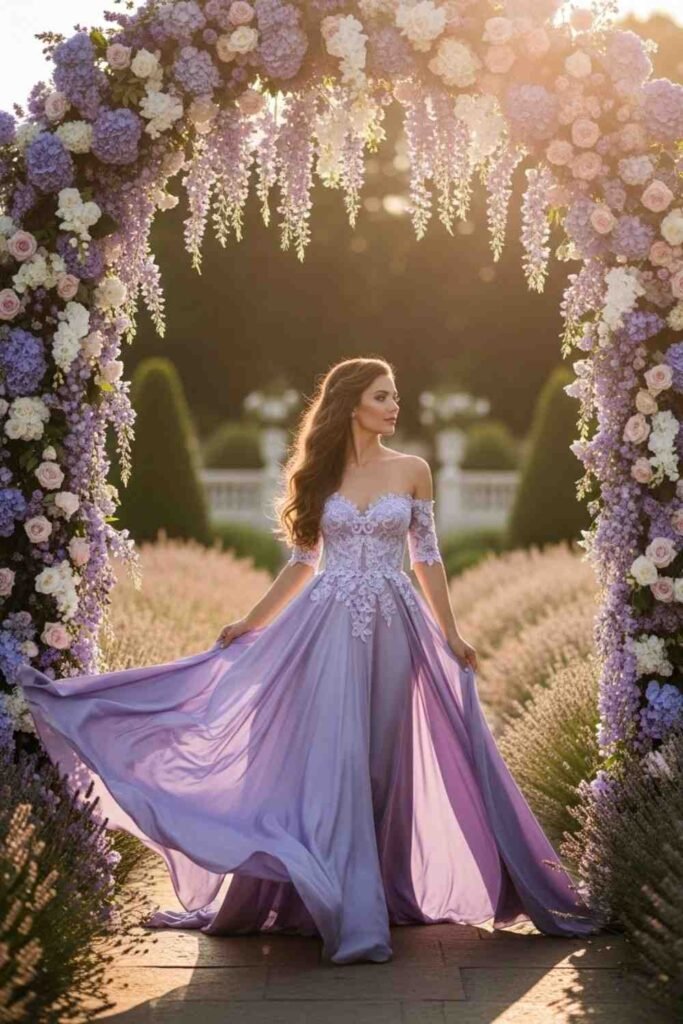  Lavender Off-Shoulder Flow Dress