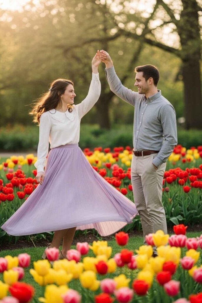 Lavender Pleated Skirt & White Blouse