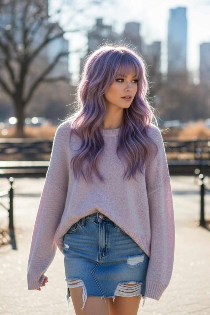 Lavender Wavy Layered Mullet