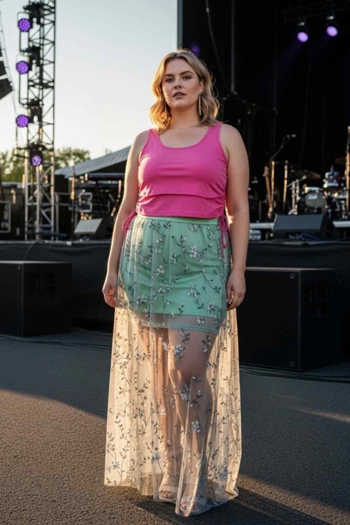 Layered Tank with Sheer Skirt Overlay