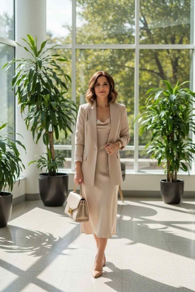 Light Blazer With Midi Slip Dress