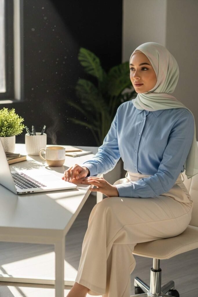  Light Blue Button Shirt With Wide-Leg Pants
