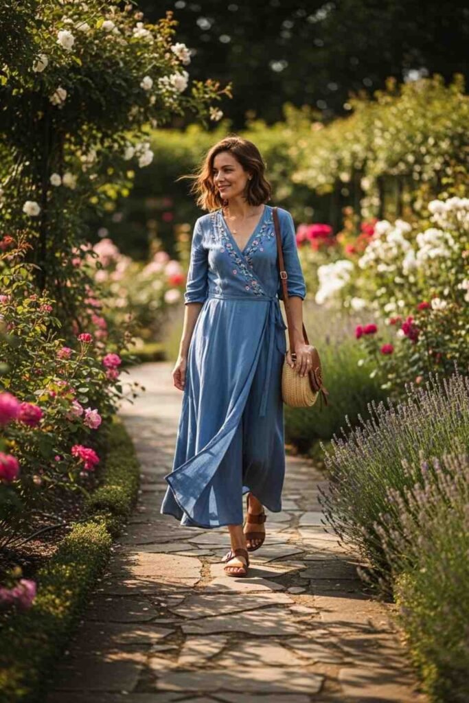  Light Blue Wrap Garden Party Dress