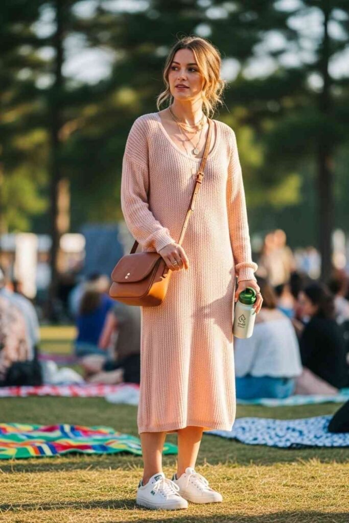 Lightweight Knit Dress with Sneakers