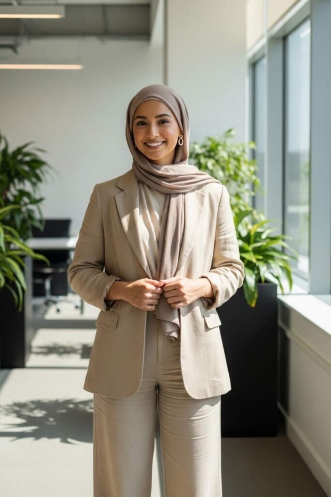 Linen Blazer With Light Neutral Layers