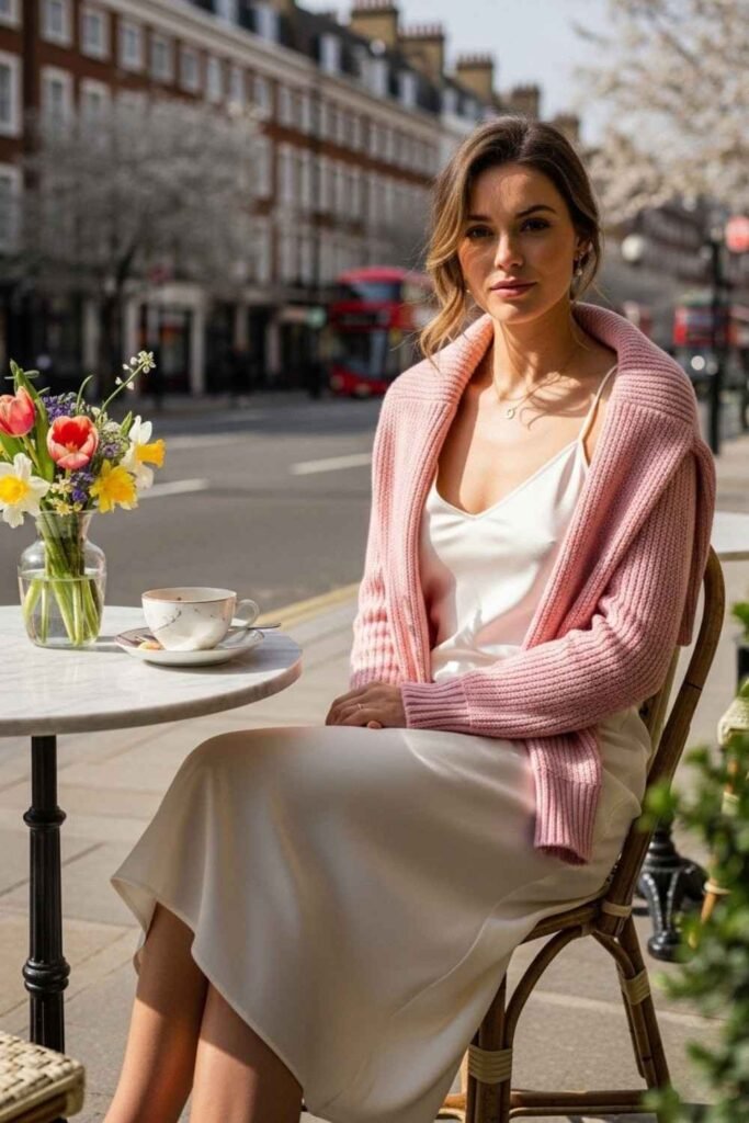  Midi Slip Dress with Lightweight Sweater