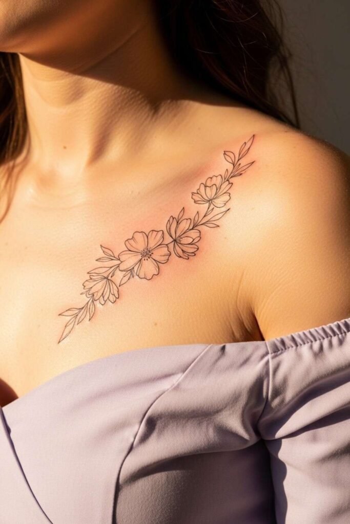 Minimal Floral Line Tattoo