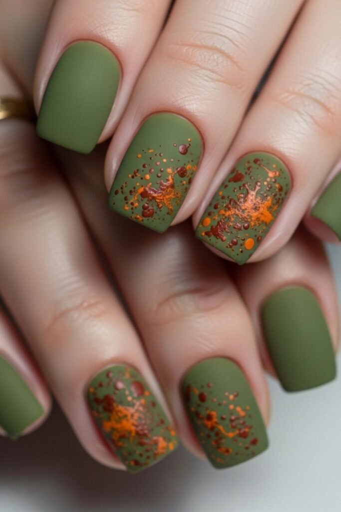 Olive Green with Rust Splatter