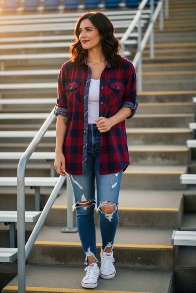 Oversized Flannel over Tank and Jeans