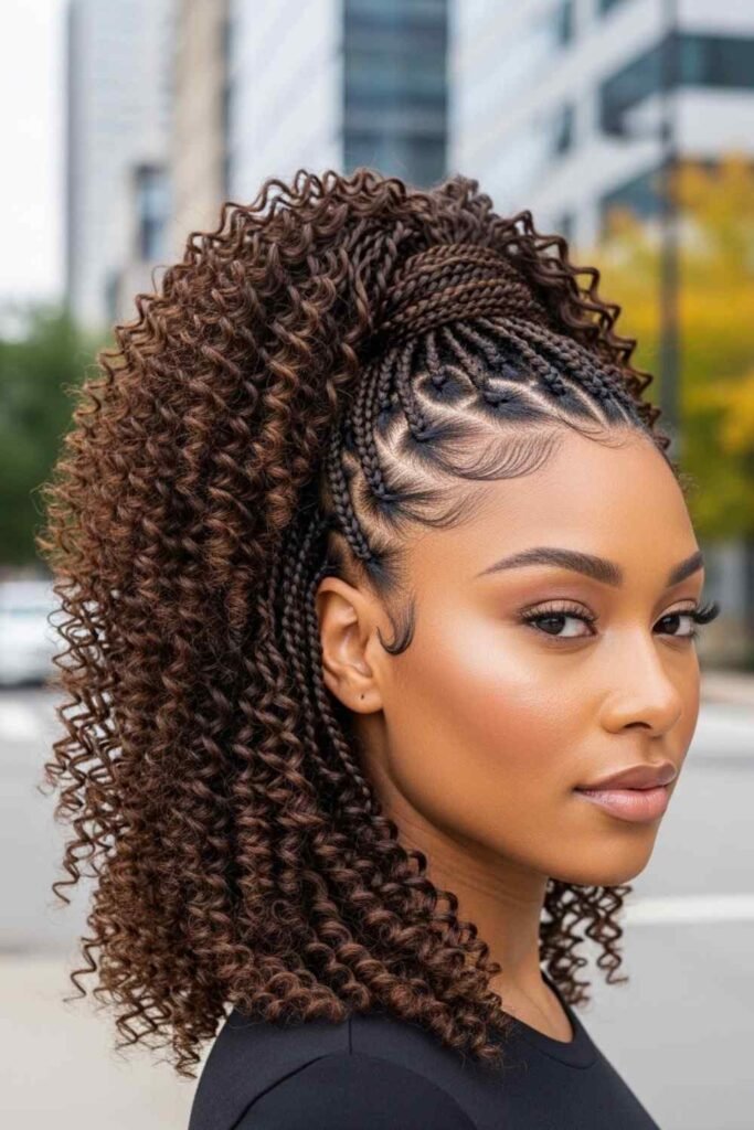 Passion Twists in a High Curly Ponytail