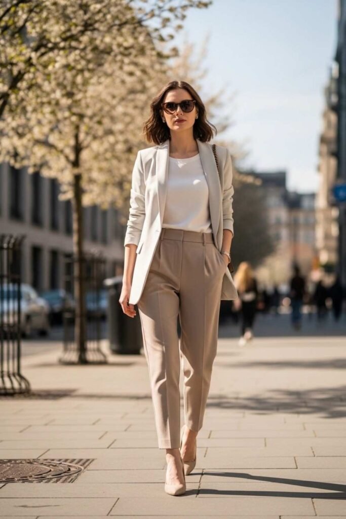 Pastel Blazer + Basic Tee + Trousers
