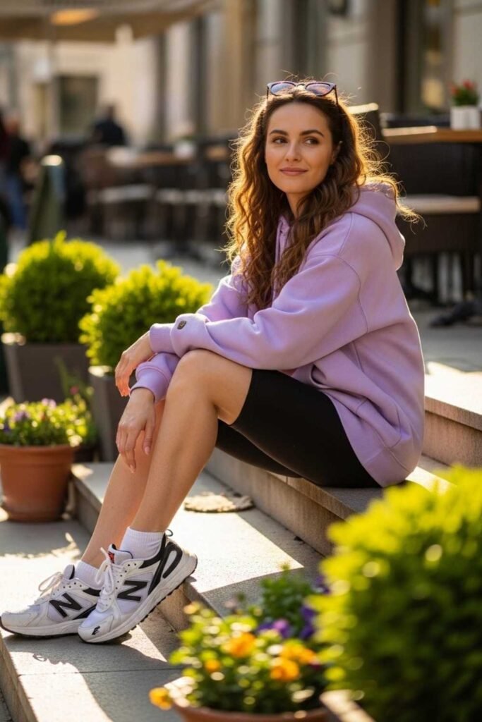 Pastel Oversized Hoodie with Biker Shorts