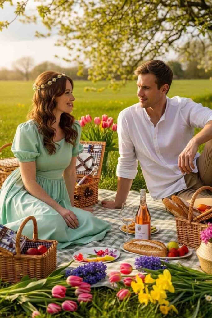 Pastel Picnic Dress & Light Linen Shirt