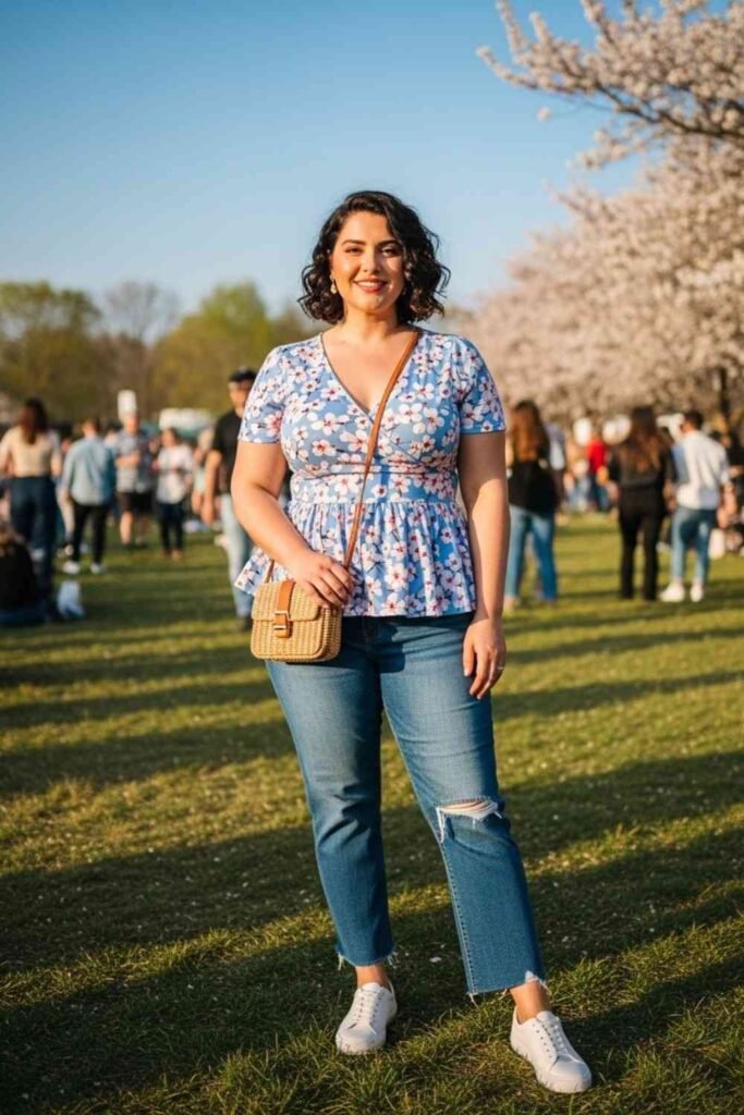 Peplum Top with Straight-Leg Jeans