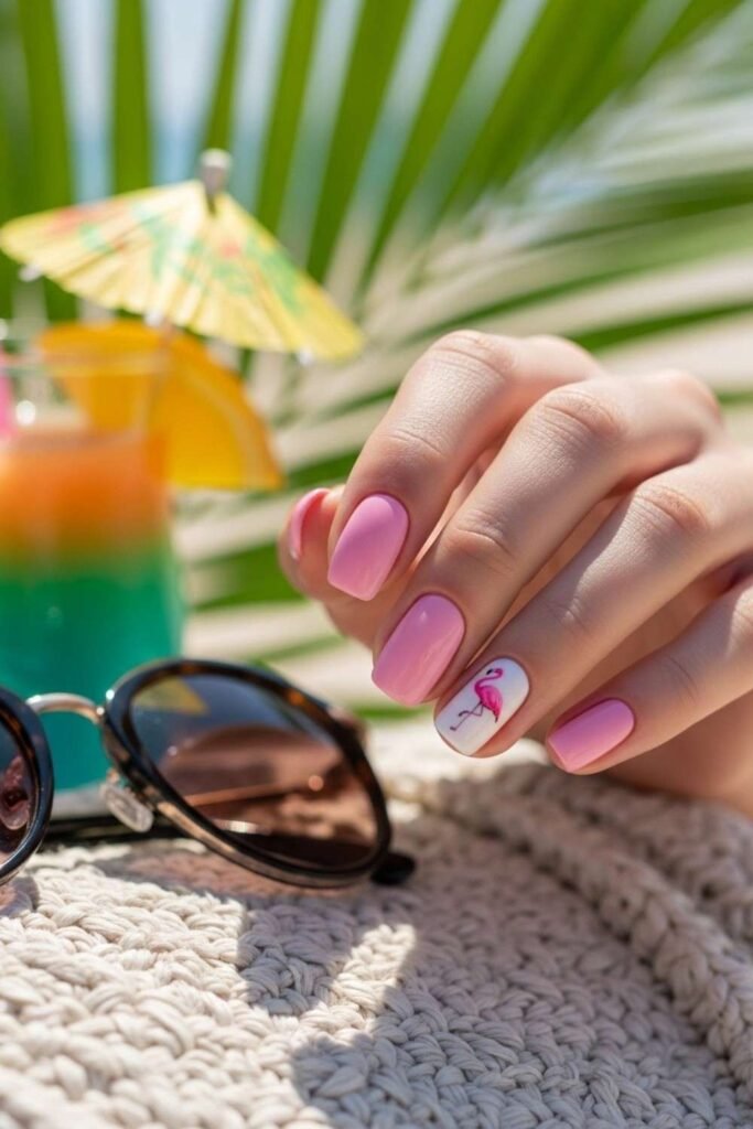  Pink Flamingo Accent Nails