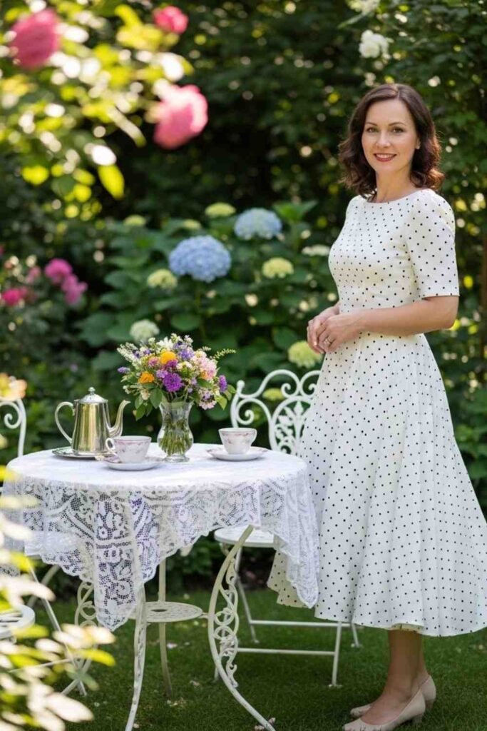 Polka Dot Tea-Length Garden Dress