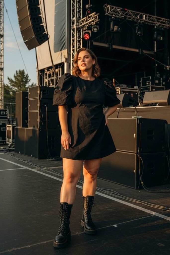 Puff Sleeve Mini Dress with Combat Boots