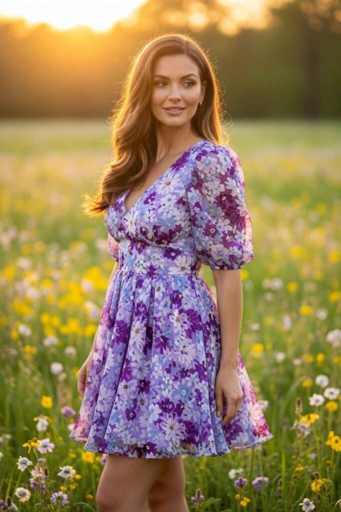 Purple Floral Mini Dress