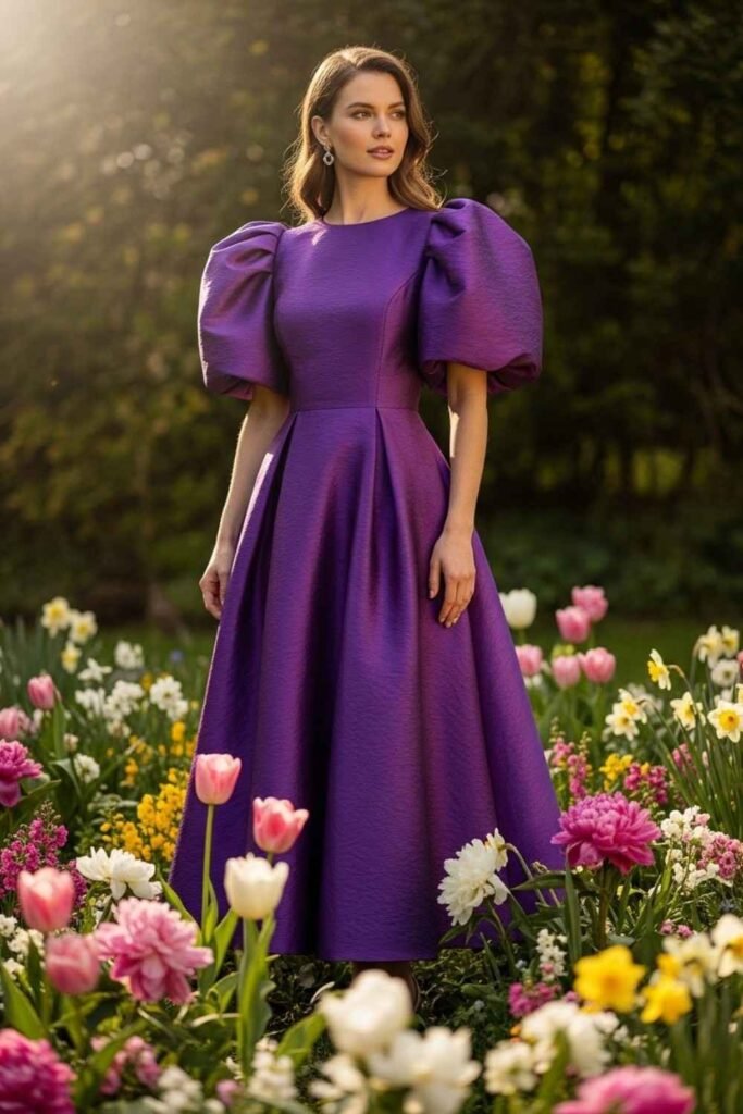 Purple Puff Sleeve Dress