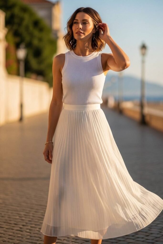 Ribbed Tank with Pleated Skirt