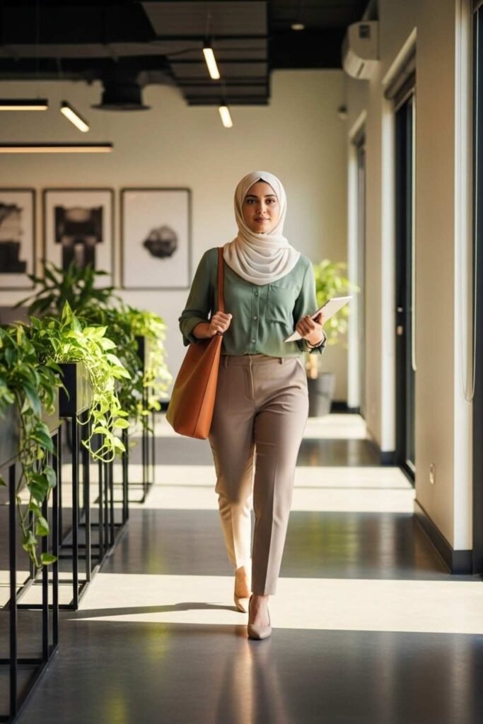 Sage Green Shirt With Tailored Ankle Pants