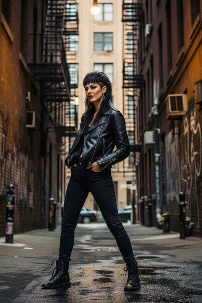 Shaggy Black Mullet with Undercut