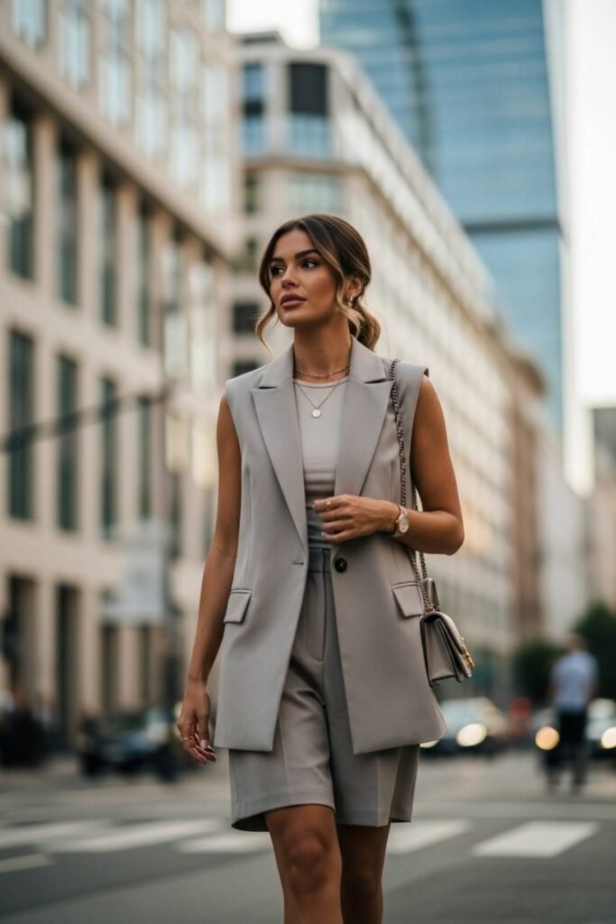 Sleeveless Blazer with Shorts