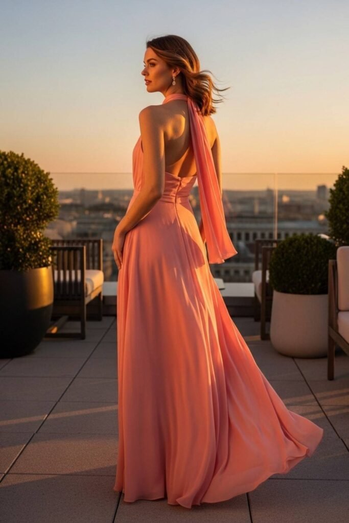 Soft Coral Halter Neck Dress