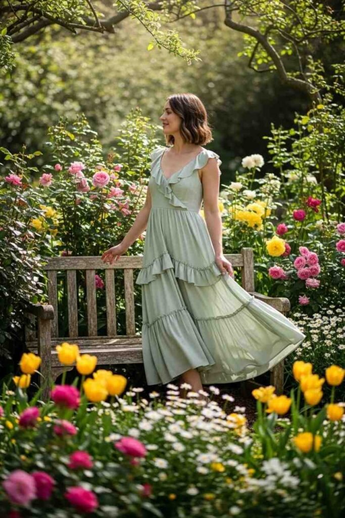 Soft Green Ruffle Garden Dress