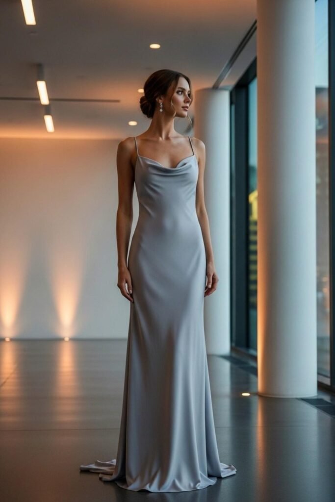 Soft Grey Minimalist Slip Gown