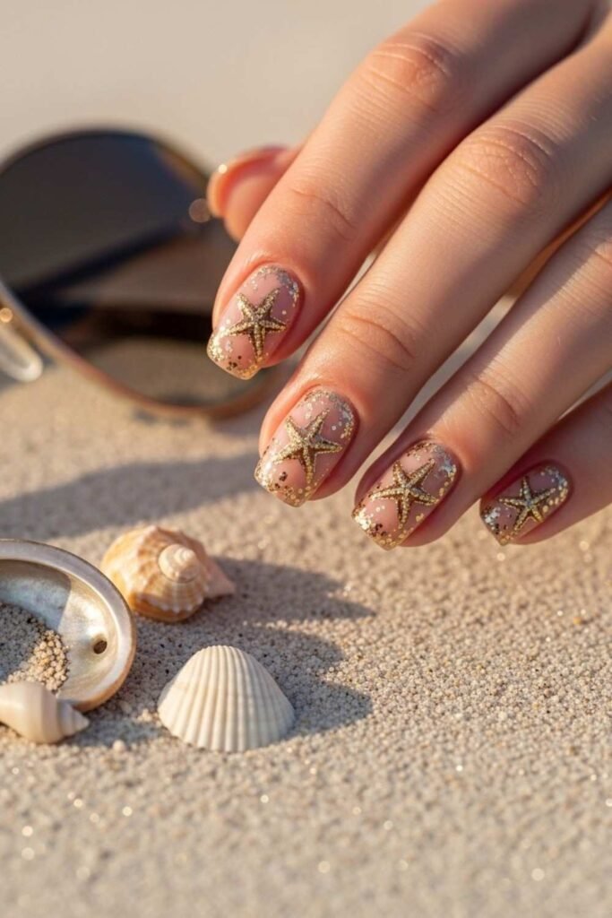 Starfish Glitter Nails
