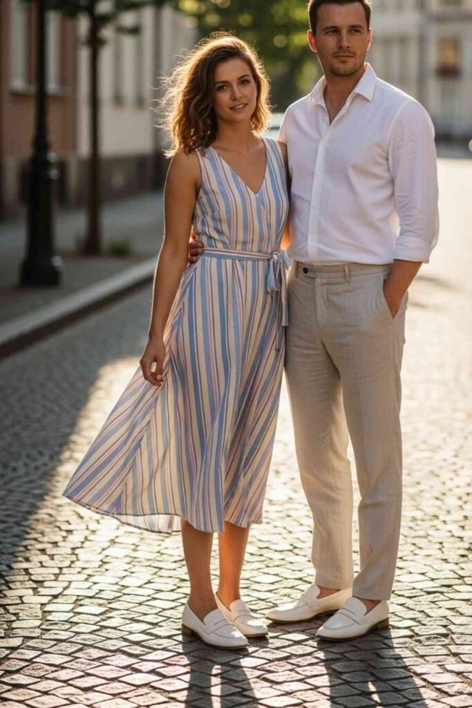 Striped Midi Dress & White Loafers