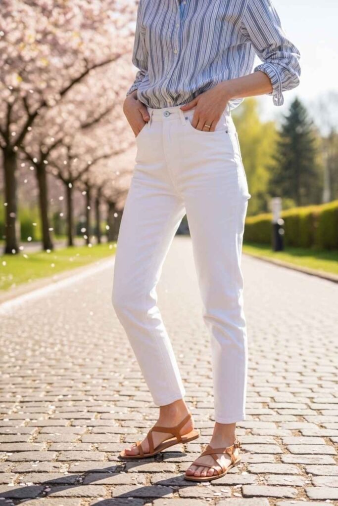 Striped Shirt + White Jeans