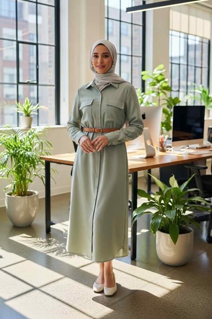 Structured Shirt Dress With Slim Belt