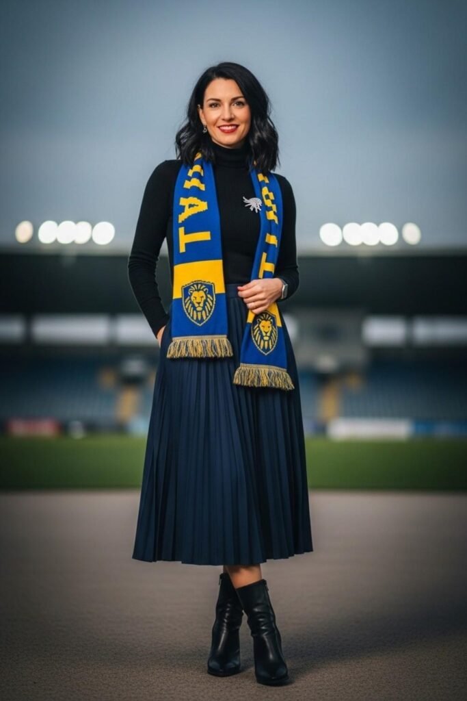 Team Scarf with Turtleneck and Midi Skirt