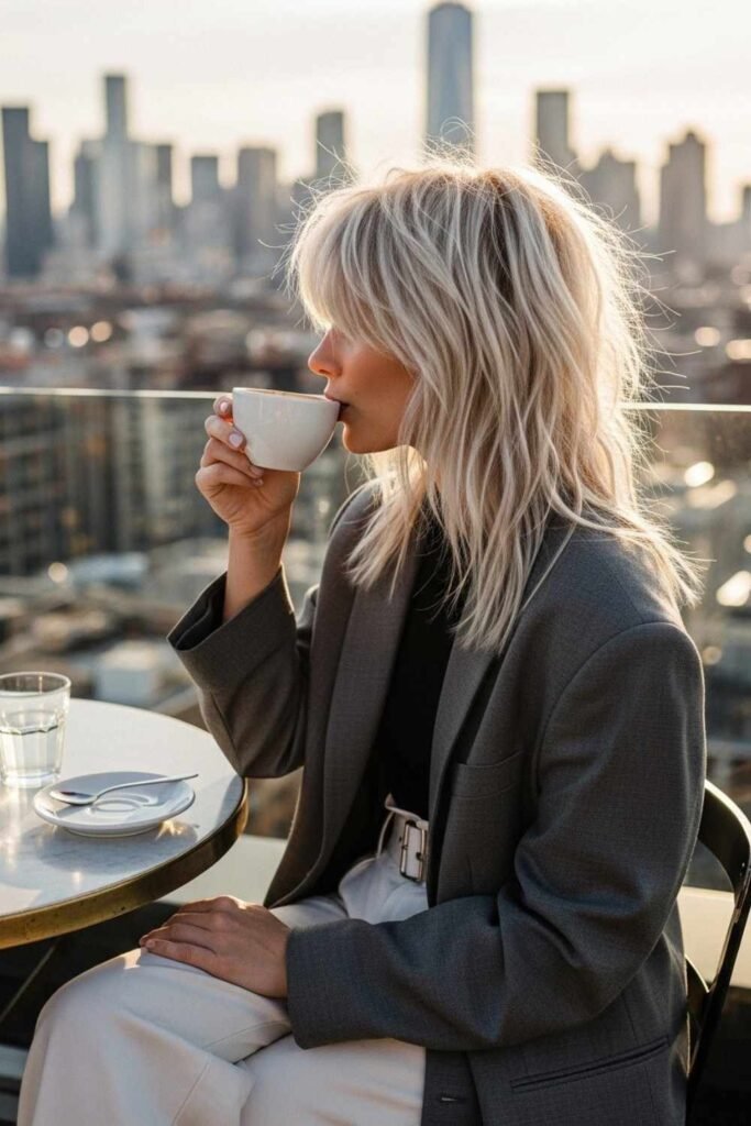 Tousled Platinum Shag Mullet
