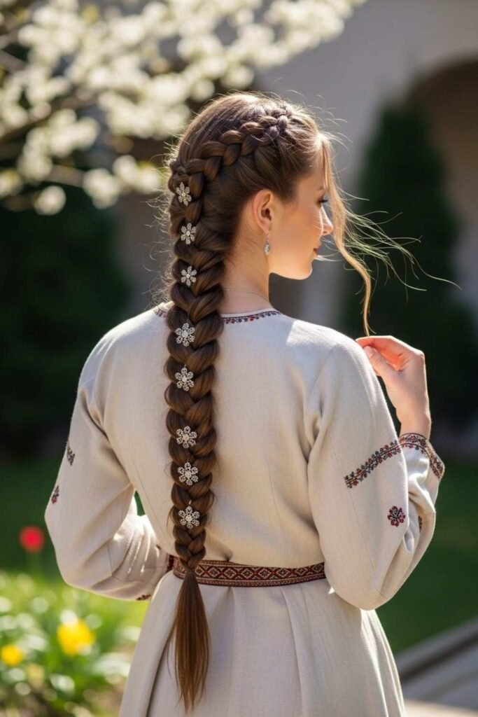 Traditional Long Braid with Accessories