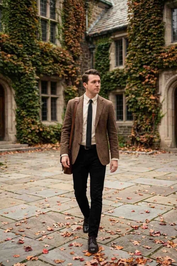 Tweed Blazer with Slim Black Trousers