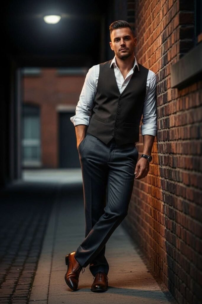 Waistcoat Layered Over a Crisp Shirt